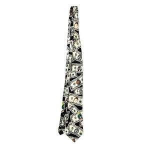 1995 Looney Tunes Mania 100 Dollar Bill 100% Silk Necktie Tie Hand Made EUC‎